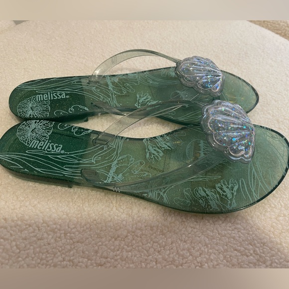 Melissa little mermaid glitter water seashell harmonic flip flop sandals size 7 - Picture 1 of 4